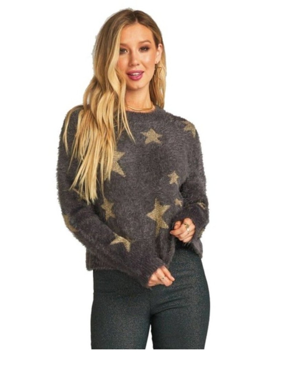 Show Me Your MuMu Cropped Varsity Sweater with Gold Stars